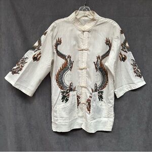 Vintage ‘50s Japanese dragon shirt women’s blouse large